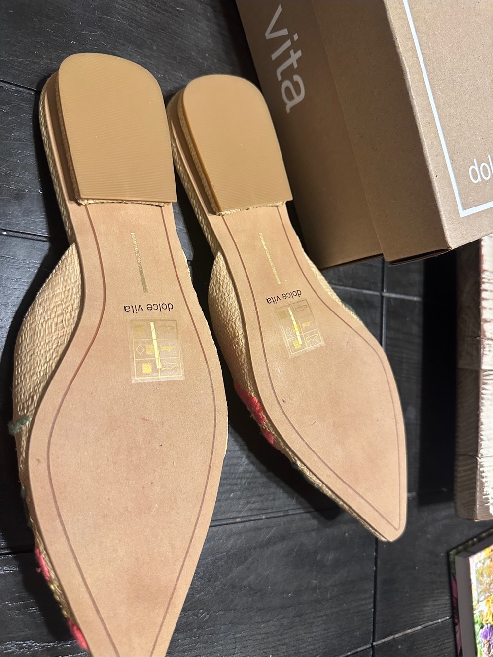 Dolce Vita Beige Embroidered Pointed Mules with Pink and Yellow Floral Detail - Picture 3 of 6